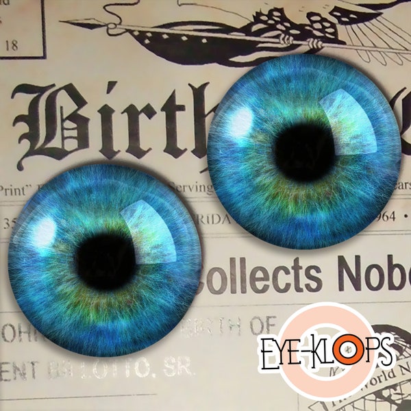 Blue Teal Glass Eyes -HIGH DEFINITION- Realistic Human Doll Taxidermy 2pc Set -182