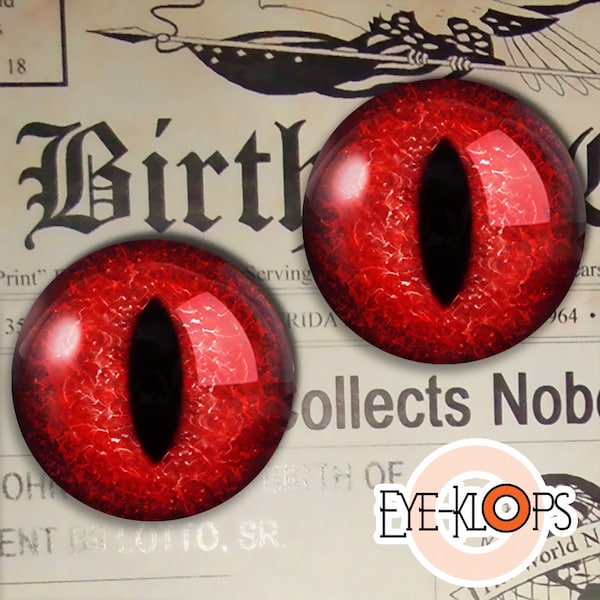 Red Cat Eyes -PIXEL FREE- Taxidermy Fantasy Creature Glass Eyeballs 2pc - 131