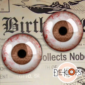 Brown Bloodshot Glass Eyes - PIXEL FREE - Realistic Human Doll Eyeballs 2pc - 11-4