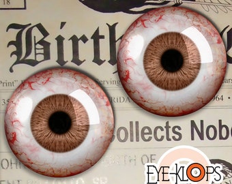 Brown Bloodshot Glass Eyes - PIXEL FREE - Realistic Human Doll Eyeballs 2pc - 11-4
