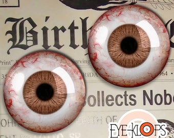 Brown Bloodshot Glass Eyes - PIXEL FREE - Realistic Human Doll Eyeballs 2pc - 11-4