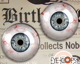 Blue Grey Glass Eyes -PIXEL FREE- Realistic Bloodshot Human Doll Eyeballs 2pc - 152-2