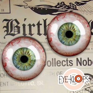 Bloodshot Aqua Blue Glass Eyes -PIXEL FREE- Realistic Human Doll Eyeballs 2pc -103-2