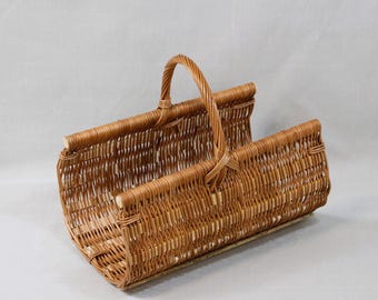 Handmade Wicker Firewood Basket: Rustic Rectangular Log Holder