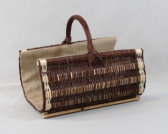 Handmade Wicker Firewood Basket: Rustic Log Holder with Jute Lining