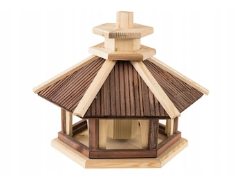 Vogelhaus auf Ständer mit Futter von oben - Vogelhaus aus Holz mit Ständer