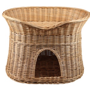 Cat sleeping basket Indoor cat house Wicker oval bed Cat cave made of willow Two-tier dog or cat bed Natural colour of the basket No pillows