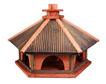 Bird feeder on stand with top feed - Wooden birdhouse with stand