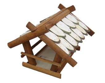 Handmade Pine Bird Feeder with Hazel Canopy