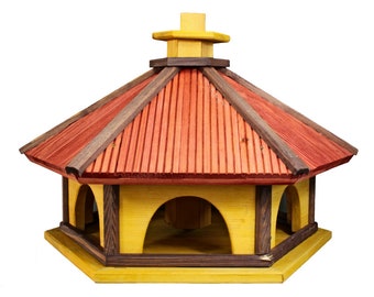 Wooden Bird Feeder with Stand: Top Feed Birdhouse
