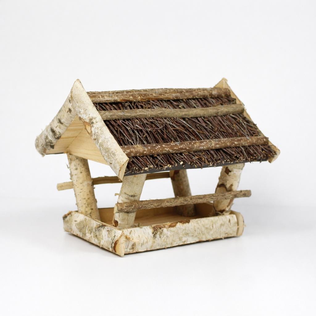 Freestanding Wooden Bird Feeder Made of Birch Wood With Natural