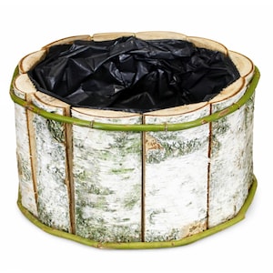 Round Birch Wood Planter: Wicker Accent, Foil Lined