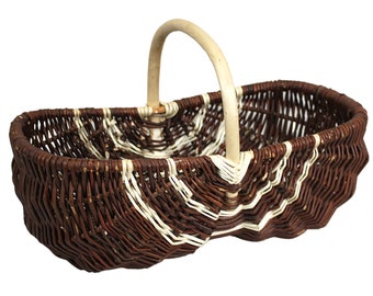 Wicker garden basket - natural wicker color - rustic with a white insert 48 x 27 H 17/30 cm