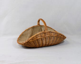 Handwoven Wicker Firewood Basket with Jute Lining - Rustic Log Holder