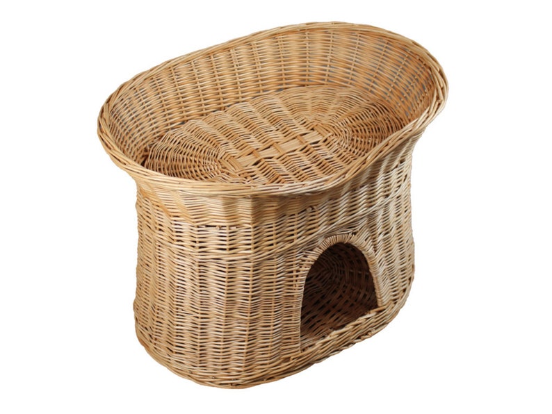 Cat sleeping basket Indoor cat house Wicker oval bed Cat cave made of willow Two-tier dog or cat bed Natural colour of the basket image 3