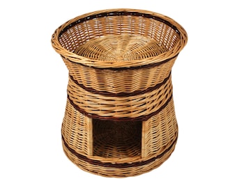 Handmade Wicker Cat Cave: Two-Story Pet Bed