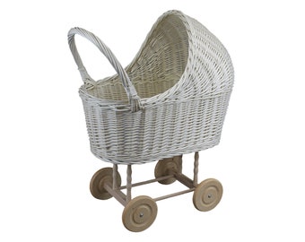 White doll pram, white stroller for children,white wicker doll pram, Stroller for girls