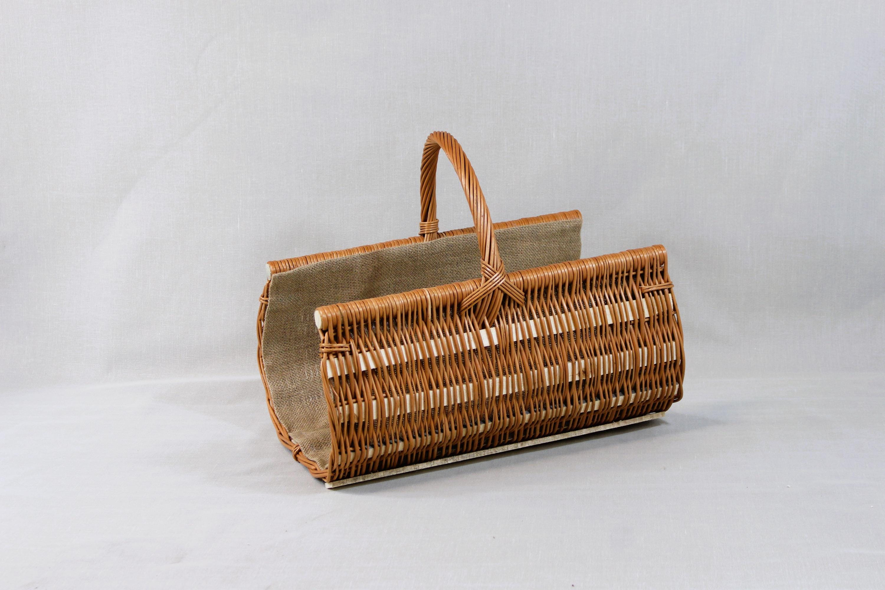 Handmade Wicker Firewood Basket with Jute Lining: Rustic Log Holder