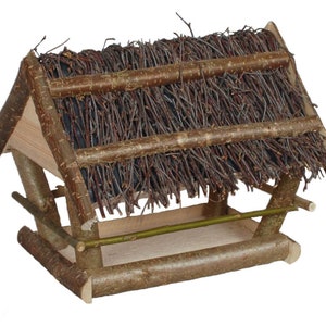 Walnut Wood Bird Feeder with Birch Branch Roof