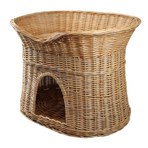 Cat sleeping basket Indoor cat house Wicker oval bed Cat cave made of willow Two-tier dog or cat bed Natural colour of the basket image 2