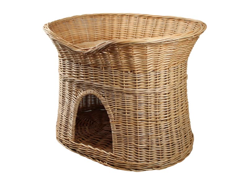 Cat sleeping basket Indoor cat house Wicker oval bed Cat cave made of willow Two-tier dog or cat bed Natural colour of the basket image 2