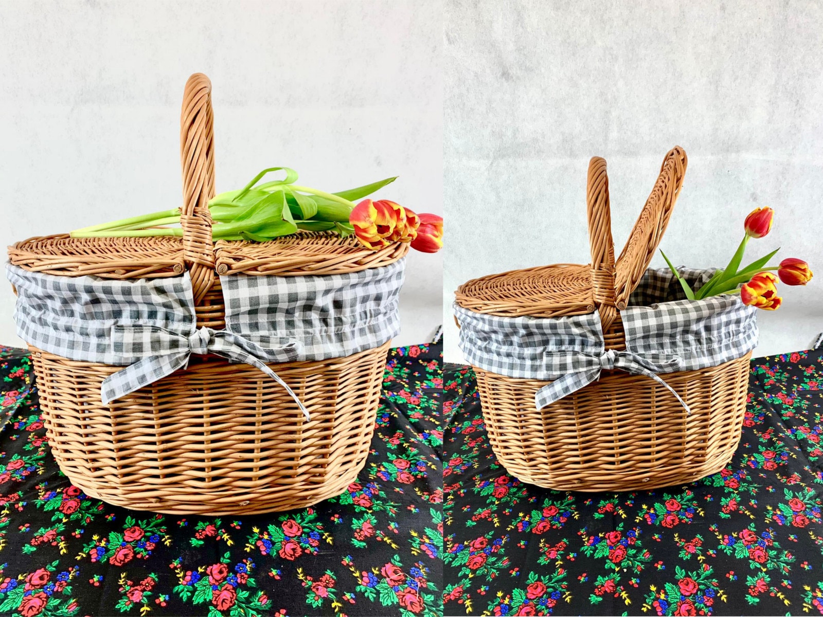 Panier à Provisions En Osier Pour Fruits Légumes Champignons Panier Pique- Nique 38 X 27 Cm H 24/40 Cm