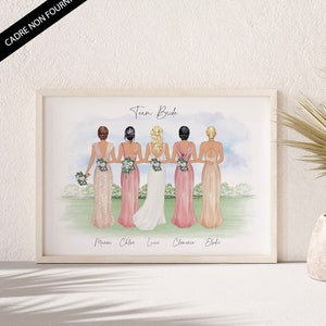 Personalisiertes Brautjungfernportrait - Hochzeitsgeschenk - Junggesellinnenabschiedsgeschenk - Trauzeugengeschenk