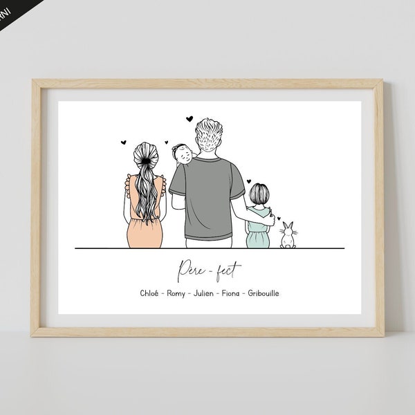 "Dad" poster (MOM NOT INCLUDED) - Personalized family poster - Family illustration - Father's Day gift