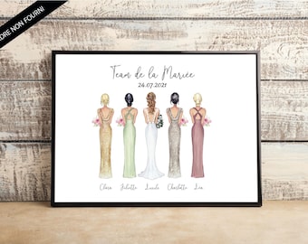 Portrait personnalisé demoiselles d'honneur - Cadeau de mariage - Cadeau EVJF - Cadeau témoin