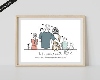 Affiche "Portrait de famille" - Affiche famille personnalisée - Illustration famille - Cadeau fêtes des mères