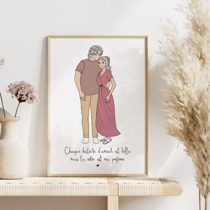 Paarporträt "Süße Umarmungen" - Personalisiertes Paarplakat - Paarillustration - Weihnachtsgeschenk - Valentinstagsgeschenk