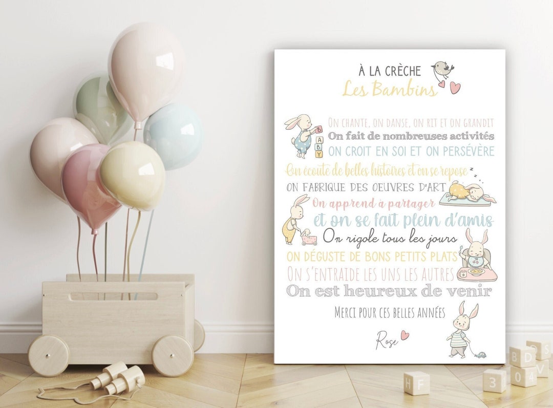Affiche remerciement crèche / nounou thème lapin Cadeau crèche / nounou