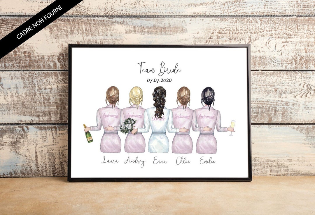 Personalized Bridesmaids Portrait - Wedding Gift - Bachelorette Party Gift  - Witness Gift - Etsy, image size:1080x735