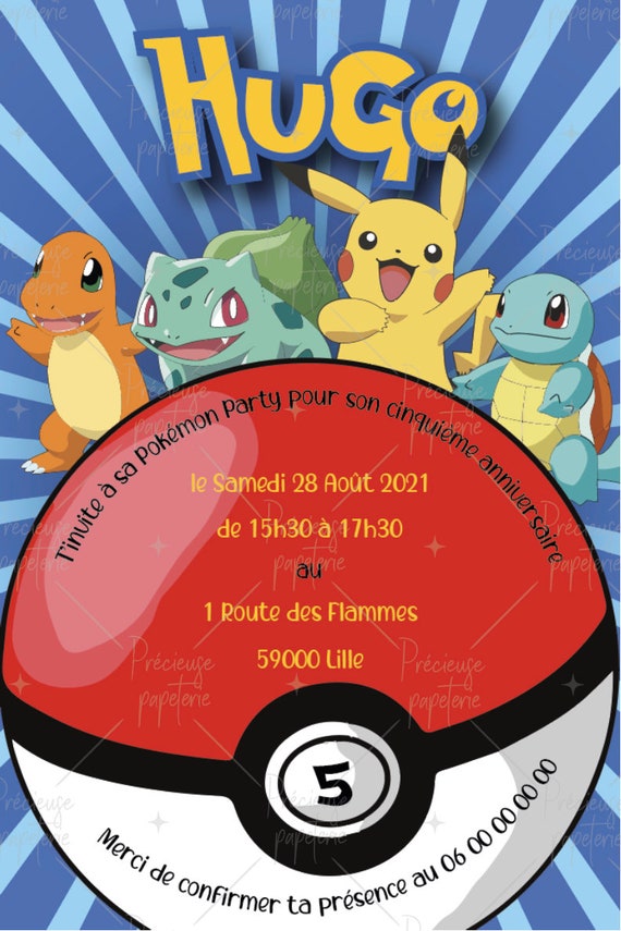 Cartes d'invitations anniversaire Pokémon