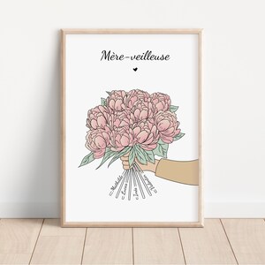 Poster „Blumen für Mama“ – Personalisiertes Familienposter – Blumenstrauß-Illustration – Muttertagsgeschenk