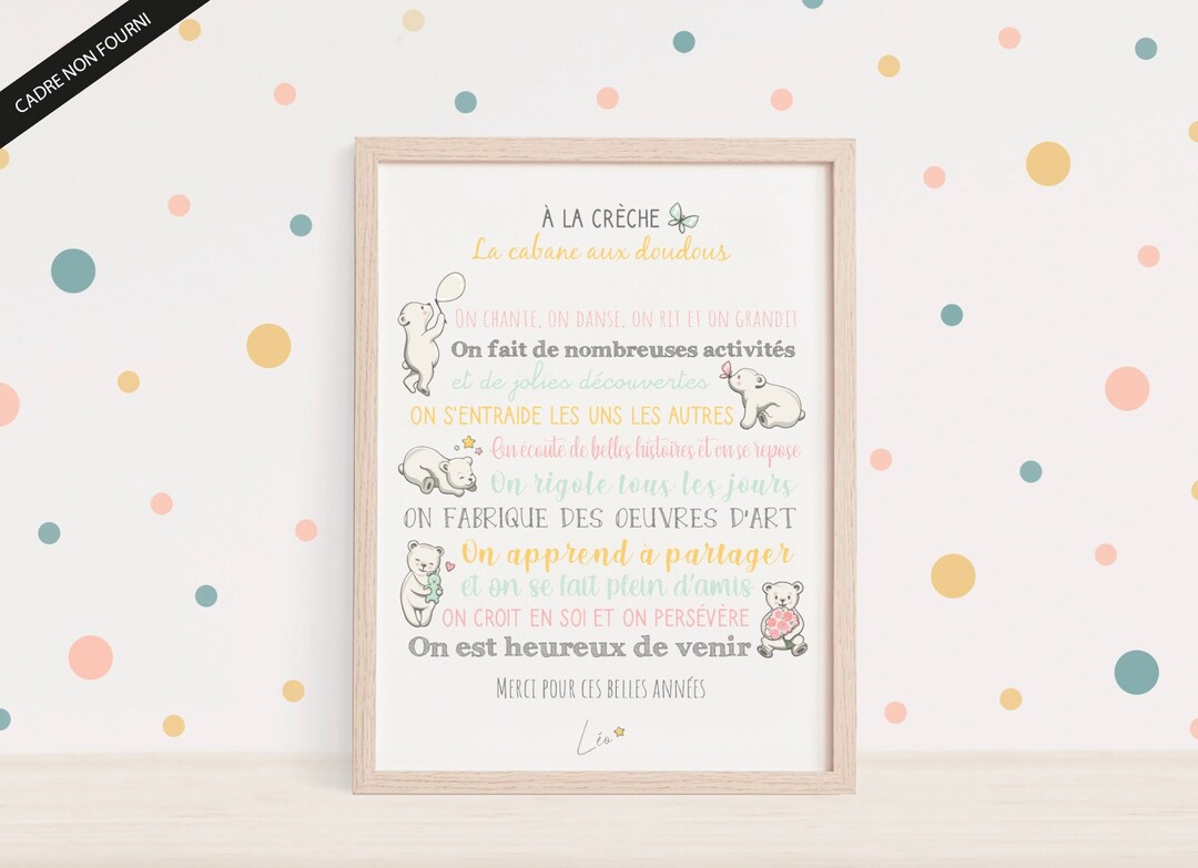Affiche remerciement crèche / nounou thème ourson - Cadeau crèche