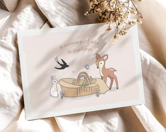Birth card "Welcome little spring baby" - Birth gift - Pregnancy announcement card