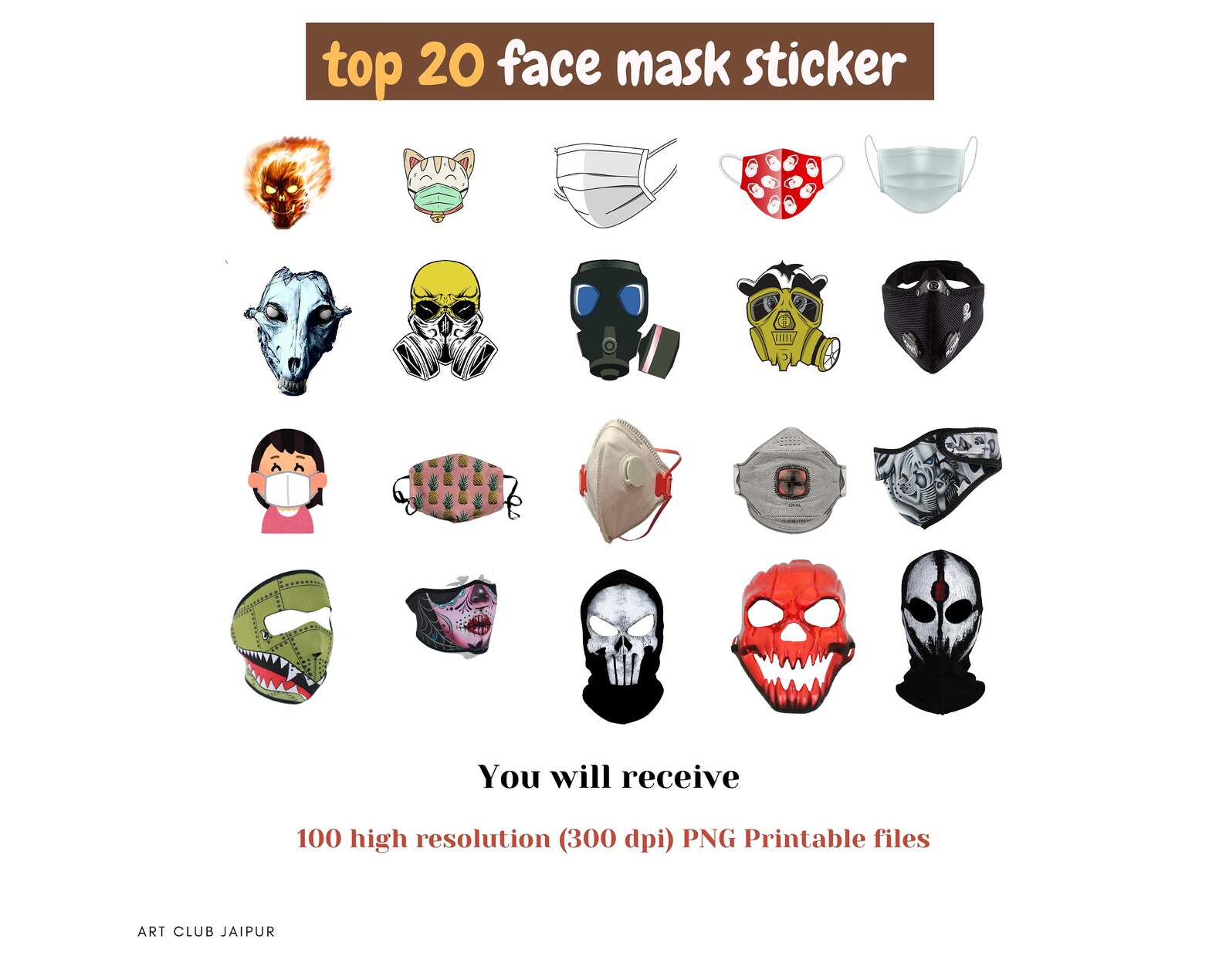 20 Face Mask Sticker Digital Download / Face Mask Planner Etsy