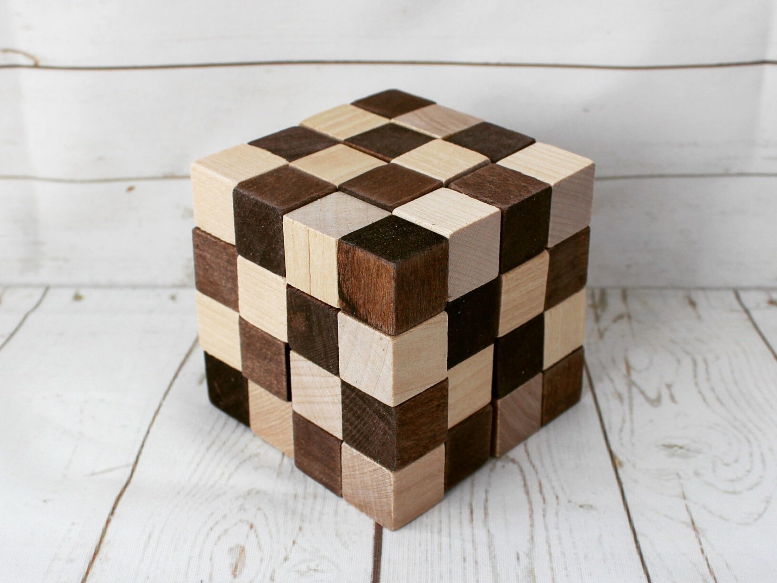 Wooden brain teaser puzzle 3d Snake Rubik's Cube 4x4x4 Etsy