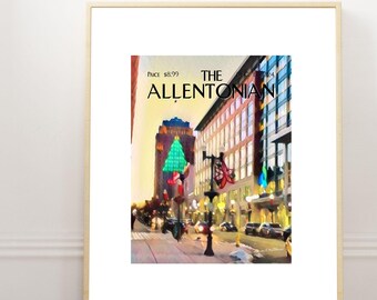 Impresión navideña de Allentown, PA: Arte pop del edificio PPL (Descarga digital)