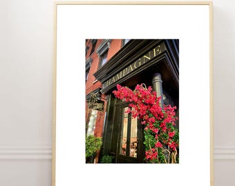Impresión fotográfica de una tienda de champán de Nueva York: Arte mural neoyorquino (descarga digital)