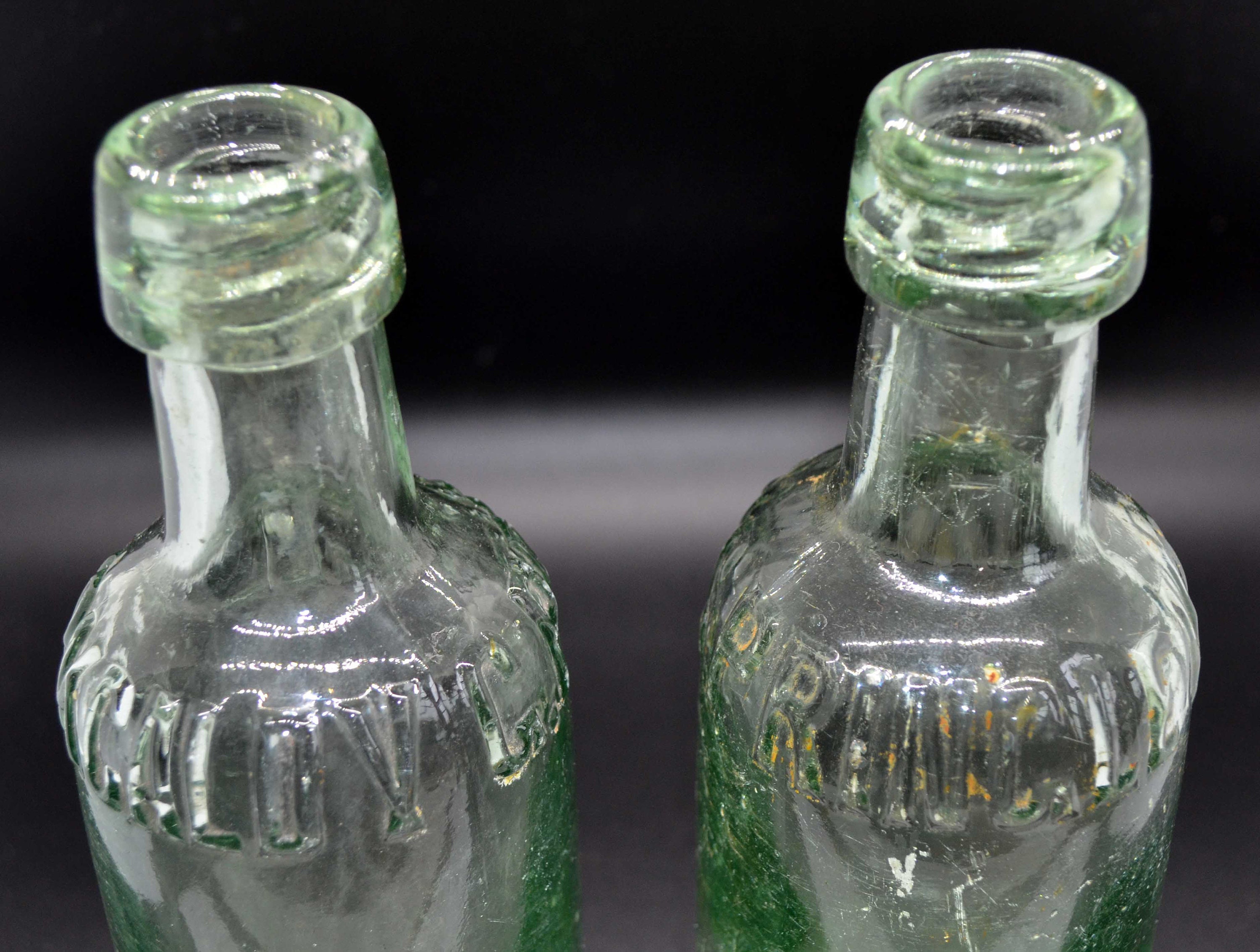 Two Vintage G. Pringle, Kirkcaldy Aqua Green Screw Top Bottles