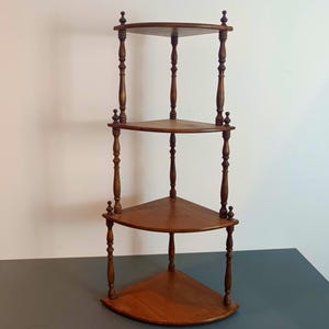 Antique wooden wall shelf, made in France, hanging shelves, vintage French   wooden corner shelf. Elegant 4-Tier Vintage  Corner Etagere