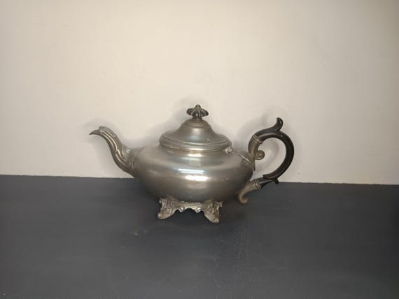 Antique James Dixon & Sons Best Britannia Metal 1418 Tin Teapot