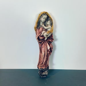 Antique Virgin Mary and child statue, Religious icon, Sacred heart, Religious statue, salve Regina, vintage Virgin mary figurine