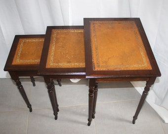 Antique wooden nesting tables, vintage wooden tables, French nesting tables, stacking tables