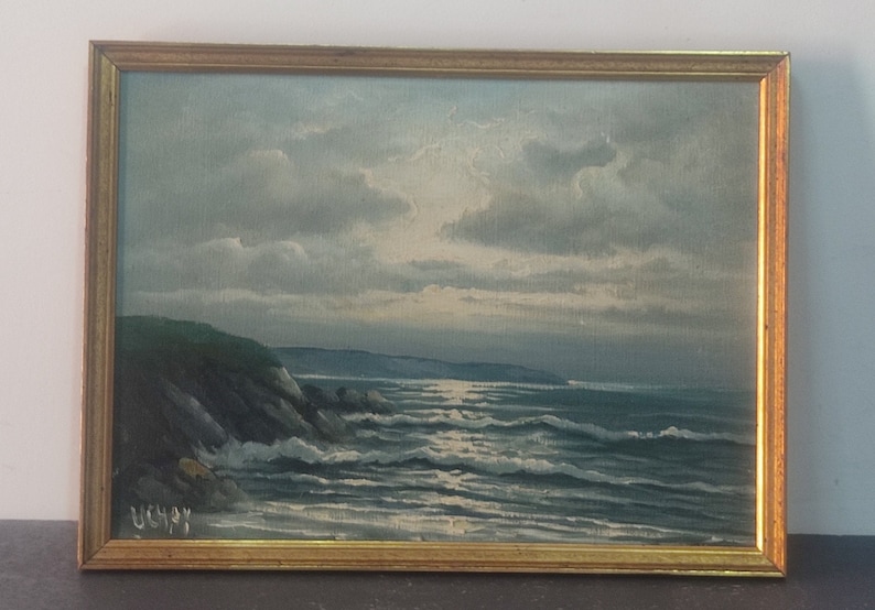 Huile sur toile, Tableau océan, peinture à l'huile mer, creation peintre René Uchay. Peinture 20 ème siècle image 5