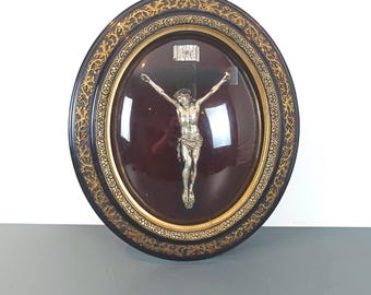 Antique frame corpus Jesus Christ, religious statue, religious icon, Biscuit body of Christ, religious accessories, wall frame