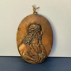 Jesus Christ, Medallion bronze vintage christ, pious sculpture, relic, Medallion bronze