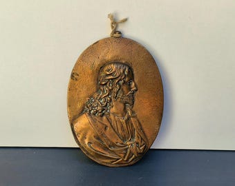 Jesus Christ, Medallion bronze vintage christ, pious sculpture, relic, Medallion bronze